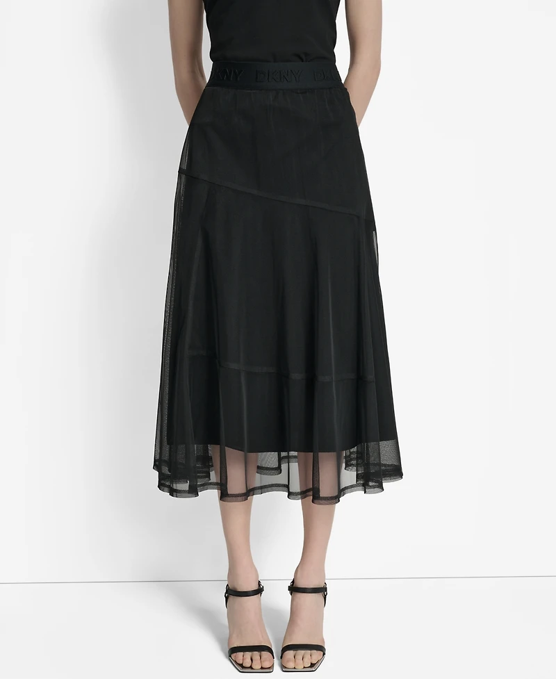 Dkny Women's Layered Mesh Logo-Tape Midi Skirt