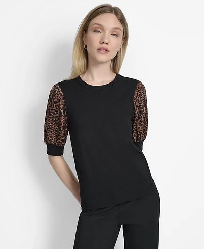 Dkny Women's Mixed-Media Printed-Sleeve Top