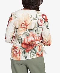Alfred Dunner Women's Copper Canyon Dramatic Floral Split Beaded Top