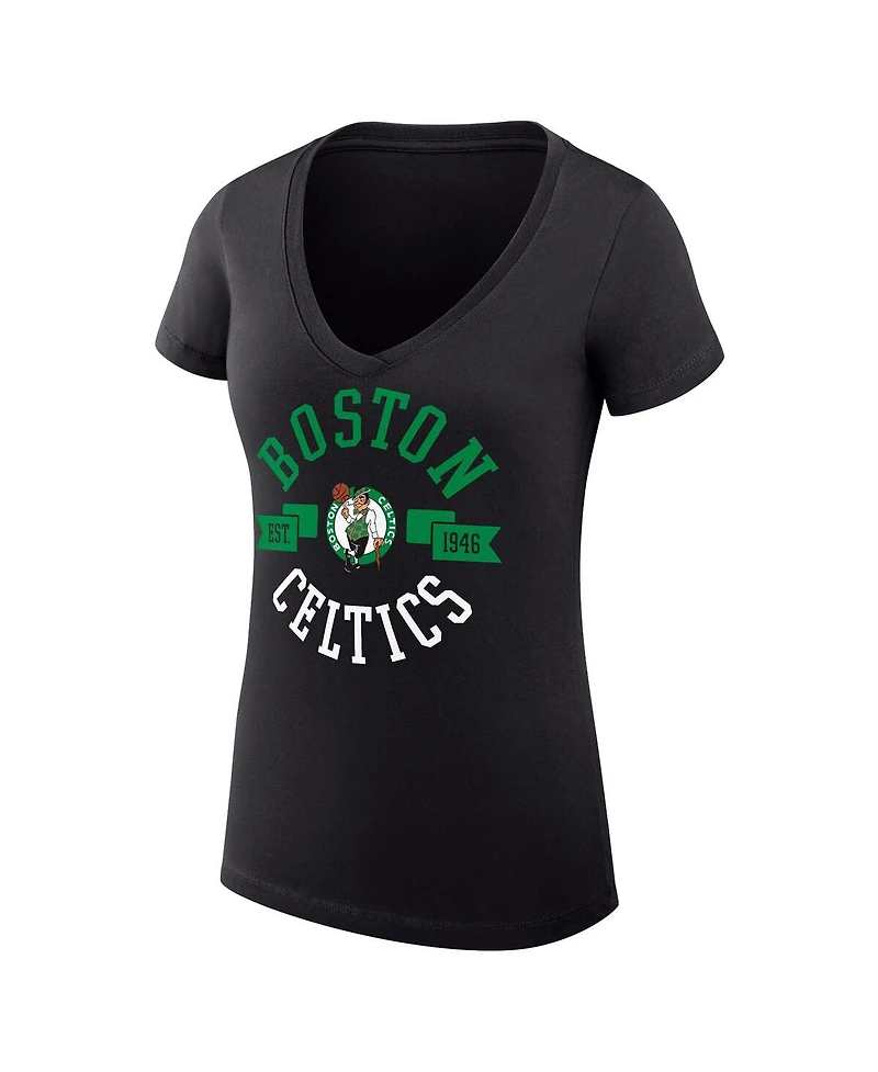 G-iii 4Her by Carl Banks Women's Black Boston Celtics Large City Logo Fitted V-Neck T-Shirt
