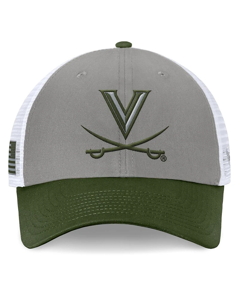 Top of the World Men's Gray/Green Virginia Cavaliers Oht Military Appreciation Badge Trucker Adjustable Hat