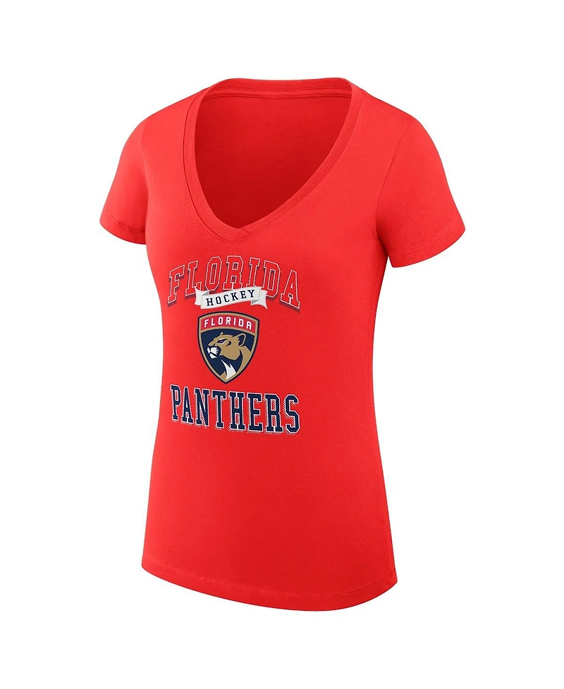 G-iii 4Her by Carl Banks Women's Red Florida Panthers Team Logo Graphic V-Neck Fitted T-Shirt