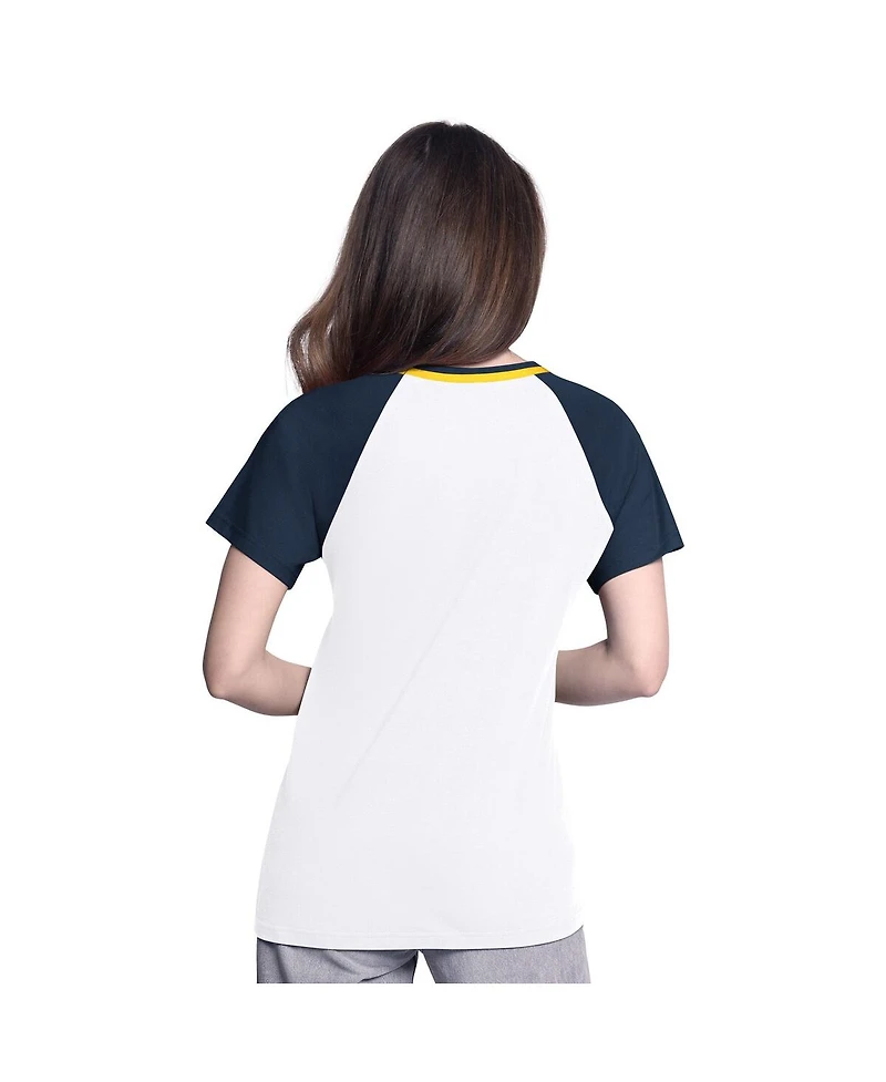 G-iii 4Her by Carl Banks Women's White/Navy Milwaukee Brewers Ball Park Raglan V-Neck T-Shirt