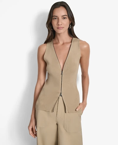 Dkny Women's Two-Way Zipper Sleeveless Sweater
