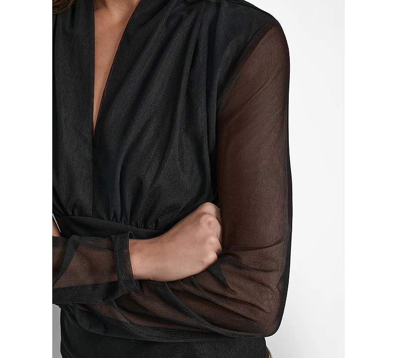 Dkny Women's Mesh V-Neck Long-Sleeve Top