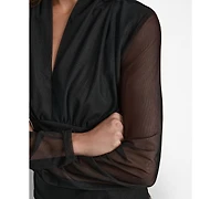 Dkny Women's Mesh V-Neck Long-Sleeve Top