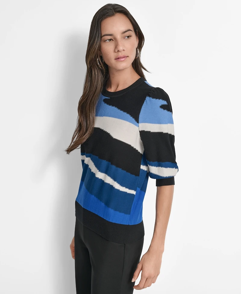 Dkny Women's Cotton Printed Elbow-Sleeve Sweater