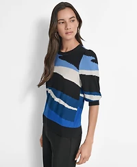 Dkny Women's Cotton Printed Elbow-Sleeve Sweater