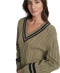 Dkny Sport Women's Cotton Cable Knit V-Neck Sweater