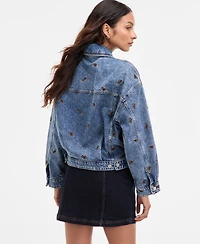 Avec Les Filles Women's Horse Embroidered Denim Trucker Jacket