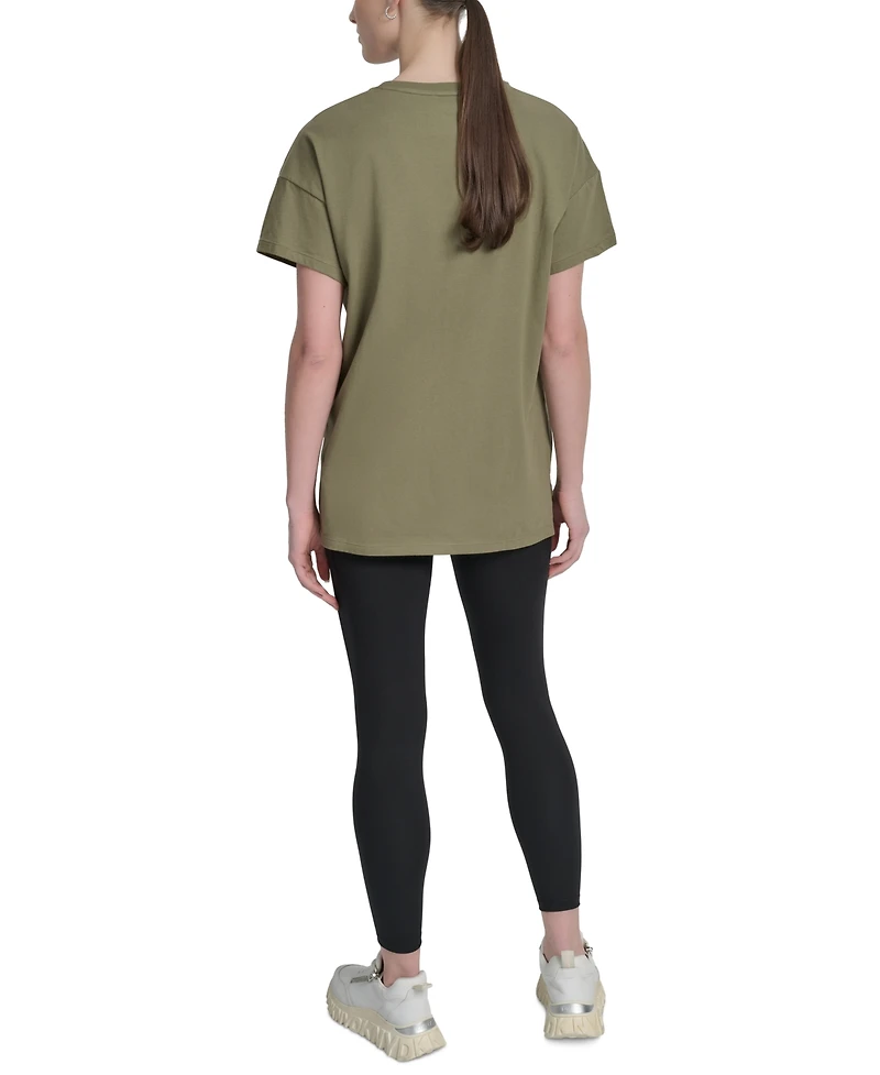 Dkny Sports Women's Rhinestone-Logo Drop-Shoulder T-Shirt