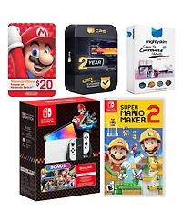 Nintendo Switch Oled Console Mario Kart 8 Bundle with Mario Maker 2, Nintendo $20 eShop Gift Card, MightySkins Console and Controller Skin Voucher, an