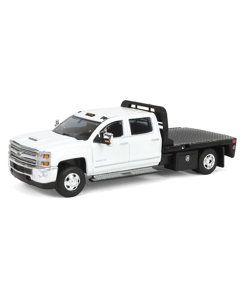 1/64 2016 Silverado 3500 Flatbed Dually Truck White Exclusive Greenlight 51611-b