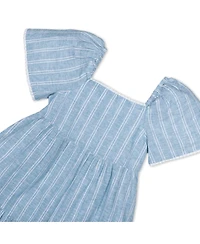 Hope & Henry Toddler Girls Flounce Sleeve Tiered Linen Dress