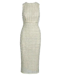 Mac Duggal Women's Sleeveless High Neck Beaded Midi Sheath Dress