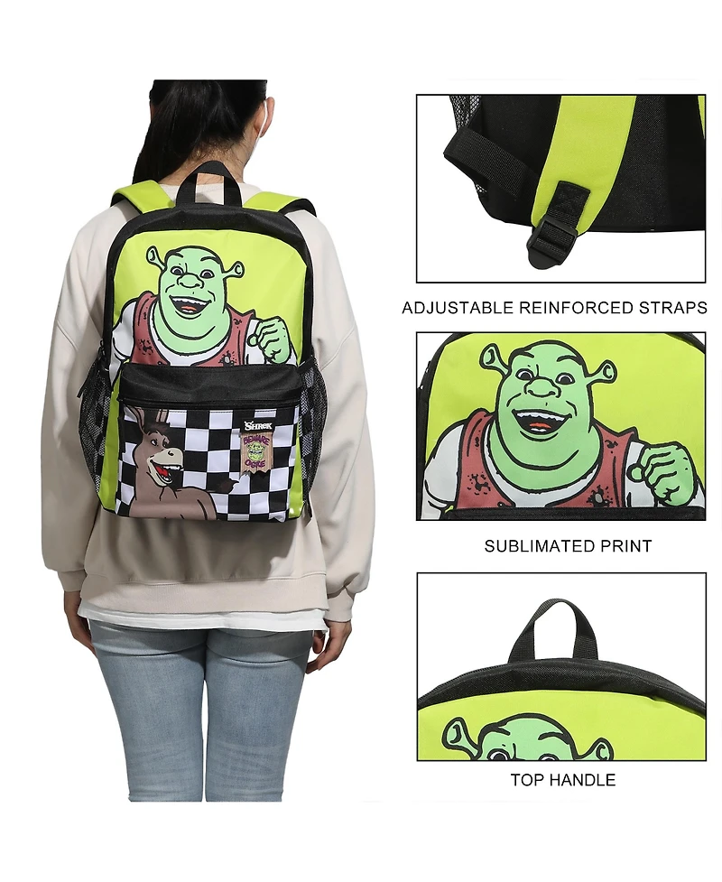 Shrek & Donkey Swamp & Checkered Backgrounds 16” Backpack for boys