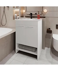 Shell Bathroom Vanity with 2 Doors and Open Storage, White