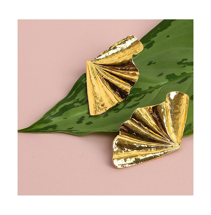 Sohi Women's Gold Metallic Ripple Drop Earrings