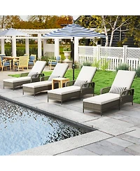 Gymax 2 Pcs Pe Wicker Chaise Lounge Chair 6-Position Adjustable Patio Recliner w/ Soft Cushions
