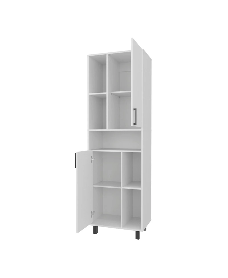 Buckshot Kitchen Pantry with Open Storage and 2 Doors, White
