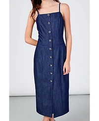 endless rose Women's High Neck Denim Midi Dress