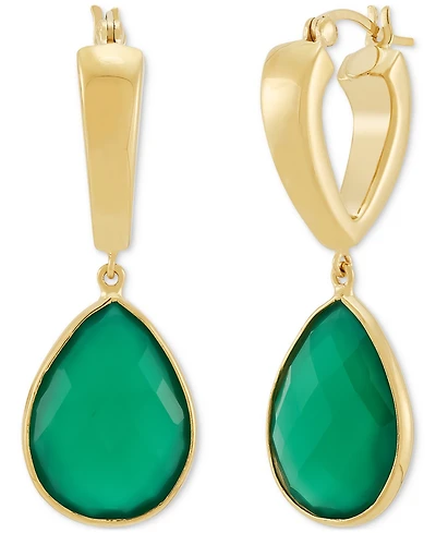 Lab-Created Pink Sapphire Dangle Hoop Earrings (22-3/4 ct. t.w.) 24k Gold-Plated Sterling Silver (Also Available Green Onyx & Onyx)