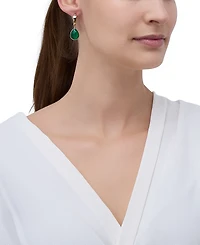 Lab-Created Pink Sapphire Dangle Hoop Earrings (22-3/4 ct. t.w.) 24k Gold-Plated Sterling Silver (Also Available Green Onyx & Onyx)