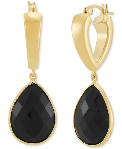 Lab-Created Pink Sapphire Dangle Hoop Earrings (22-3/4 ct. t.w.) 24k Gold-Plated Sterling Silver (Also Available Green Onyx & Onyx)