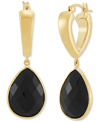 Lab-Created Pink Sapphire Dangle Hoop Earrings (22-3/4 ct. t.w.) in 24k Gold-Plated Sterling Silver (Also Available in Green Onyx & Onyx)