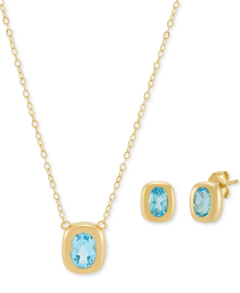 2-Pc. Set Swiss Blue Topaz Bezel Pendant Necklace & Matching Stud Earrings (1-3/4 ct. t.w.) in 14k Gold-Plated Sterling Silver