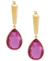 Lab-Created Pink Sapphire Dangle Hoop Earrings (22-3/4 ct. t.w.) 24k Gold-Plated Sterling Silver (Also Available Green Onyx & Onyx)