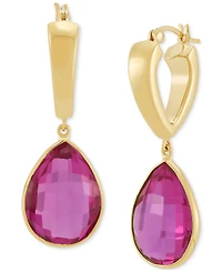 Lab-Created Pink Sapphire Dangle Hoop Earrings (22-3/4 ct. t.w.) 24k Gold-Plated Sterling Silver (Also Available Green Onyx & Onyx)