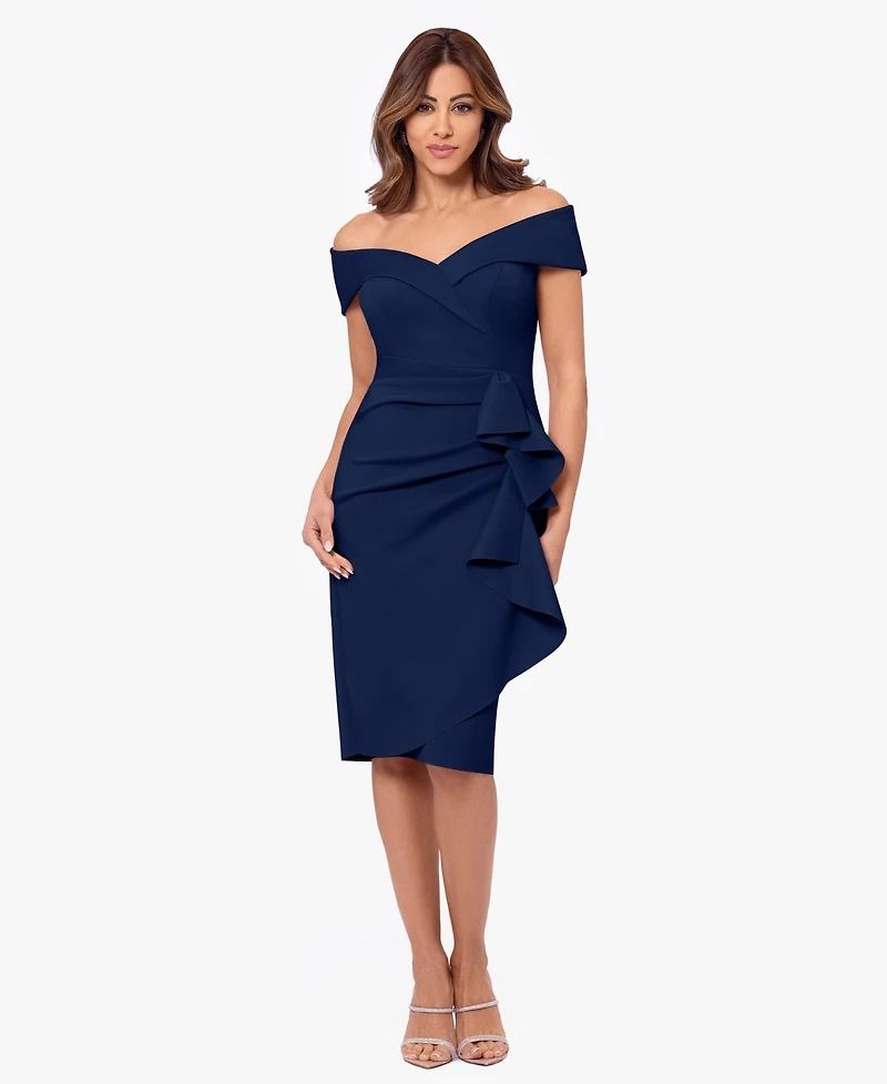 Xscape Women's Off-The-Shoulder Sweetheart Ruffle Dress