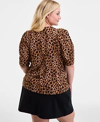 On 34th Trendy Plus Printed Ruched Puff-Sleeve Crewneck Top, Macy's Exclusive