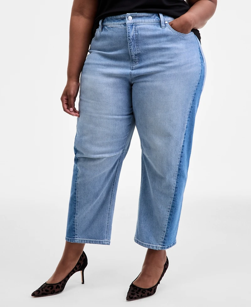 On 34th Trendy Plus Two-Tone Cropped Barrel Jeans, Macy's Exclusive