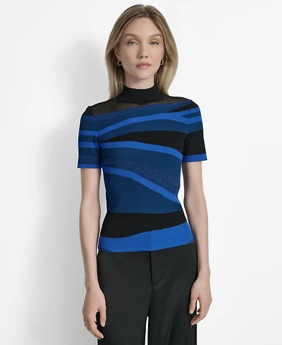 Dkny Women's Printed Mock-Neck Short-Sleeve Sweater