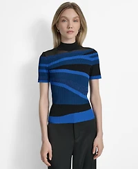 Dkny Women's Printed Mock-Neck Short-Sleeve Sweater