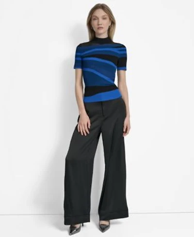Dkny Womens Printed Mock Neck Short Sleeve Sweater Slim Leg Pull On Ponte Ankle Pants