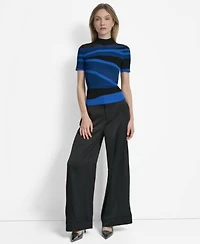 Dkny Womens Printed Mock Neck Short Sleeve Sweater Slim Leg Pull On Ponte Ankle Pants