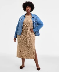 On 34th Trendy Plus Leopard-Print Tie-Waist Midi Dress, Macy's Exclusive