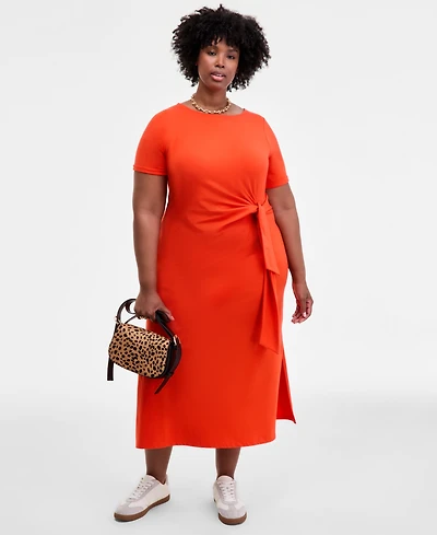 On 34th Trendy Plus Side-Tie Knit Midi Dress, Created for Macy's