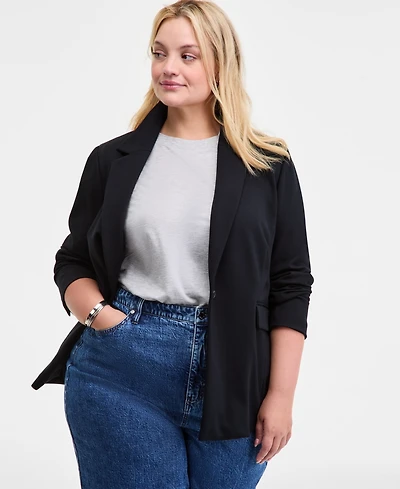 On 34th Trendy Plus Longline Ponte-Knit Blazer, Created for Macy's