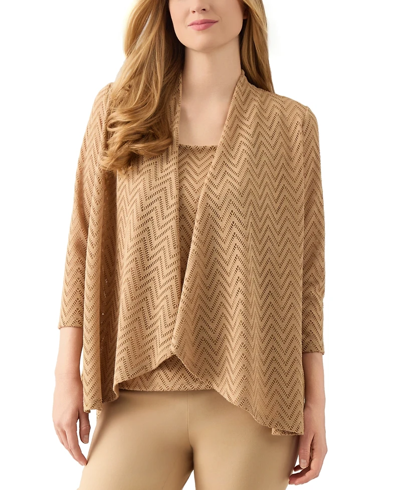 Kasper Women's Herringbone High-Low 3/4-Sleeve Cardigan