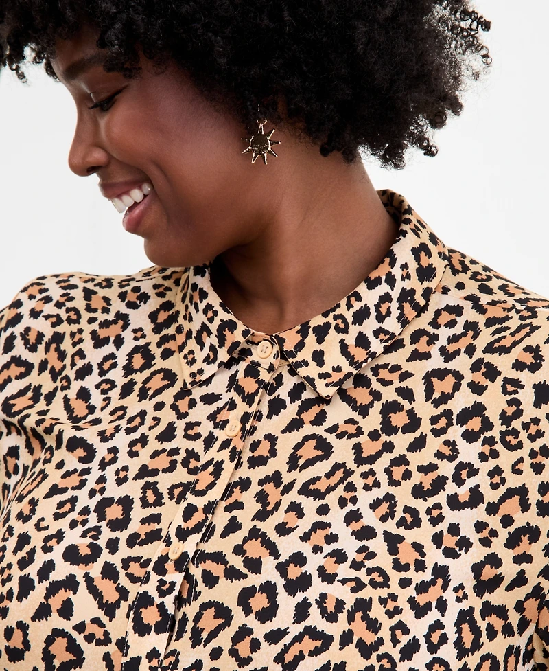 On 34th Trendy Plus Leopard-Print Button-Front Shirt, Macy's Exclusive