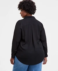 On 34th Trendy Plus Solid Button-Front Collared Blouse, Macy's Exclusive