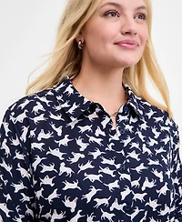 On 34th Trendy Plus Printed Button-Front Blouse, Macy's Exclusive