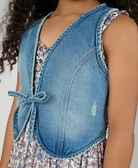 Rare Editions Big Girls 2-Piece Floral Maxi With Denim Vest and Dress Set