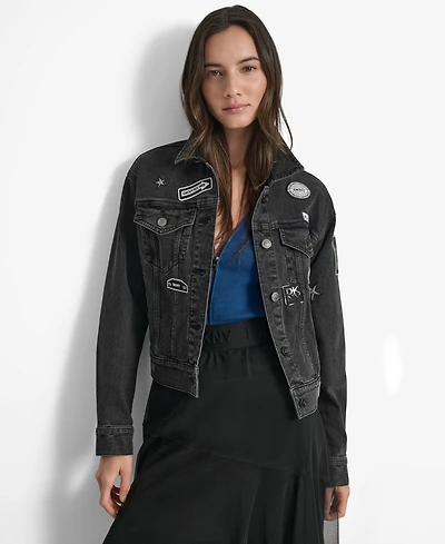 Dkny Women's Pins & Patches Button-Front Denim Jacket