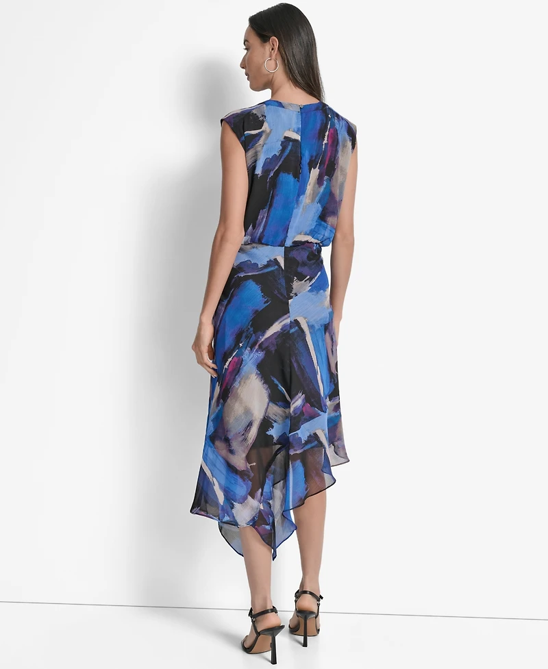 Dkny Women's Printed Blouson Asymmetric-Hem Dress