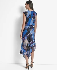 Dkny Women's Printed Blouson Asymmetric-Hem Dress